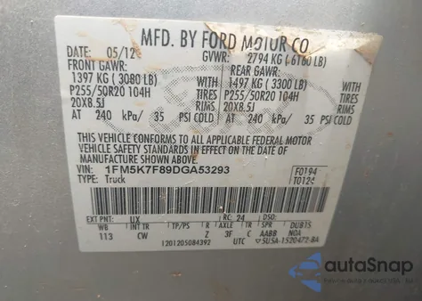 2013 Ford Explorer Limited z USA, uszkodzony, nr VIN 1FM5K7F89DGA53293